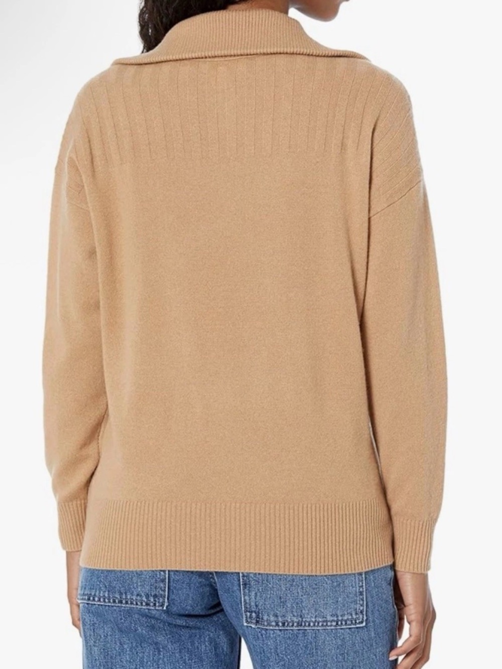 $348 NEW Club Monaco Medium Cashmere Sweater With Yoke Rib Quarter Zip Latte S - Picture 2 of 7